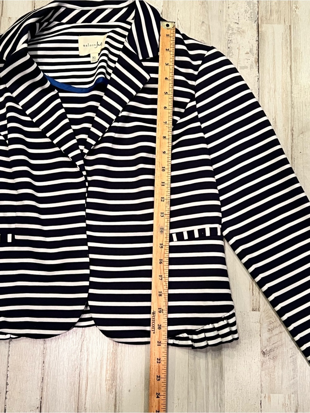 Maison Jules XL Navy Blue White Striped Knit Blazer Jacket - Picture 5 of 6